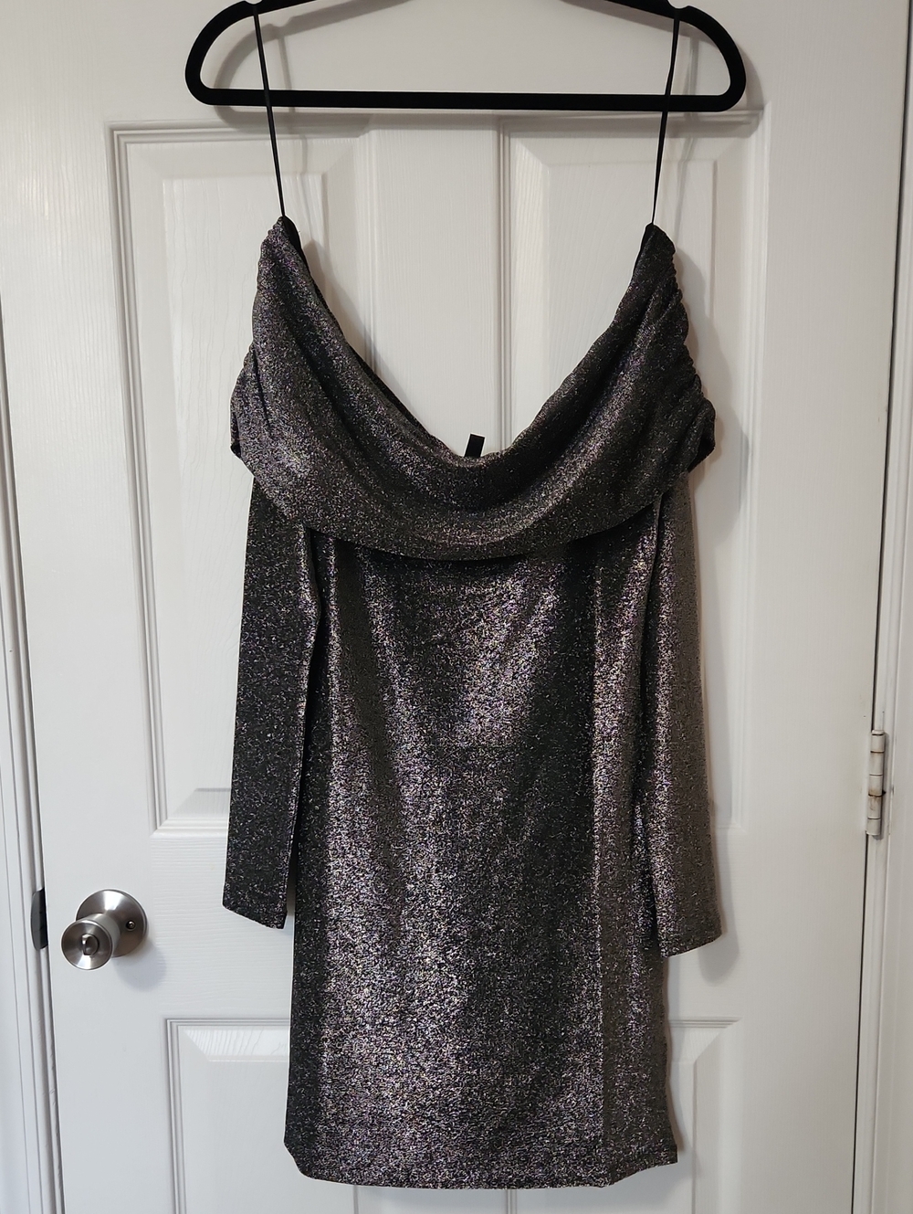 H&M Shimmery Metallic Silver Long-Sleeve Top
